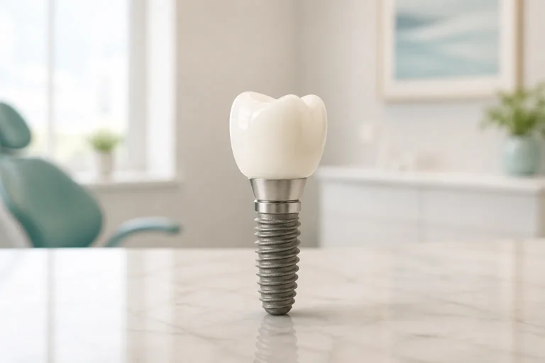 Single-tooth dental implant with crown and abutment